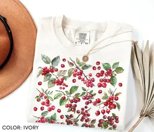 Comfort Colors Cranberry Vintage T-shirt, Retro Berry Botanical Tee, Cottagecore Cranberries Fruit Shirt, Foodie Gift For Her, Fall Nature Aesthetic