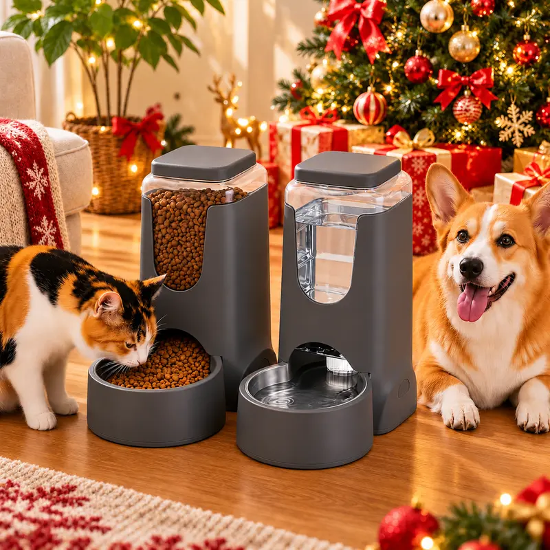 [BacktoSchool] Cat & Dog Gravity Feeder and Water Dispenser Set - 1 Gal x2, Stainless Steel Bowl, Transparent Polypropylene, Leakproof Valve, Food Storage, Hand Wash for Small-Medium Pets Puppy Kitten
