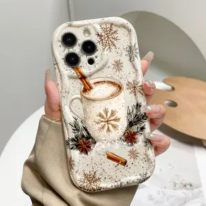 Winter Relief Phone Case Made of Anti-Drop TPU Material, Featuring a Hot Drink Cup with Snowflake Laser Patterns, Compatible with for Apple Iphone Series 11/12/13/14/15/17/17PRO/17PROMAX