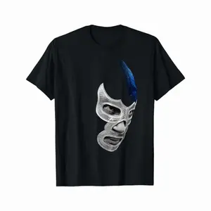 Mexican Wrestler Demon Blue Libre T-Shirt For Men Women And Teens With Geometric Cotton Fabric Perfect For Sports And Outdoor Activities XUF