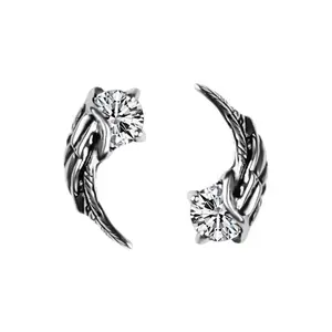 CZ Angel Wings Stud Earrings for Men Women,Streetwear Punk Hip Hop Unisex Style