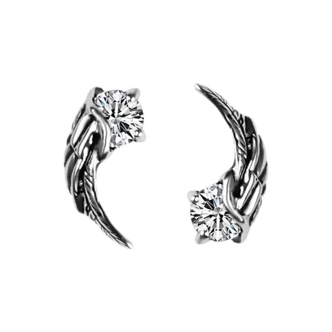 CZ Angel Wings Stud Earrings for Men Women,Streetwear Punk Hip Hop Unisex Style