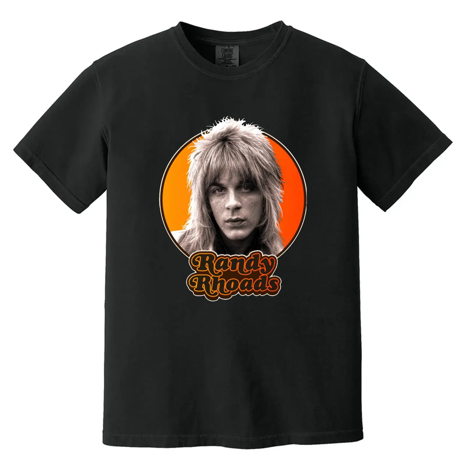 Randy Rhoads Retro Portrait Circle Comfort Color Graphic Printed Tee Ring-Spun Cotton Soft-Washed T-Shirt Trendy Tops Perfect Gift