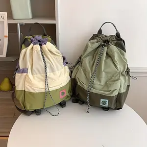 Korean Style Drawstring Outdoor Backpack, Lightweight Casual Sports Travel Bag, Nylon Mountaineering Niche Backpack