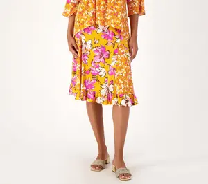 Isaac Mizrahi Live! Regular Stretch Woven Twin Print Midi Skirt