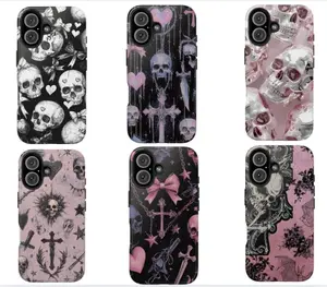 Gothic Skull Phone Case for iPhone, Aesthetic Black Pink Y2K Design, Shockproof Slim Protective Cover with Camera Protection, Trendy Unisex Accessory, Unique Gift Idea 11, 12, 13, 14, 15, 16, 17 & Samsung S21 S22 S23 S24 S25