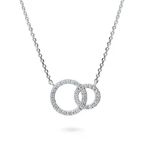 BERRICLE Sterling Silver Open Circle Interlocking Pendant Necklace for Women, Cubic Zirconia CZ 16 inch