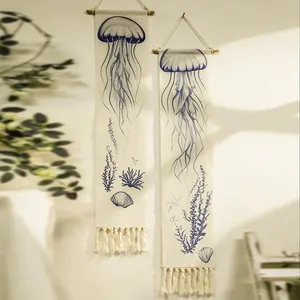Bohemian Style Boho Shabby Chic Ocean Life Wall Hanging Tapestry, Jellyfish Shell Pattern, Suitable for Living Room, Bedroom, Entryway, Bathroom, Wall Decoration, Versatile Usage