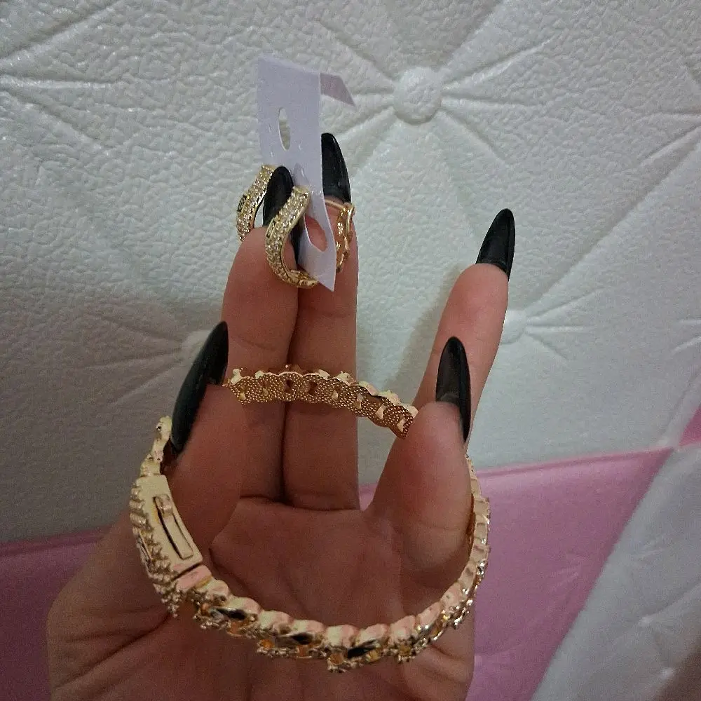 Trendy bangles and hoop Earrings set  7 "bangle ,14 k gold laminated