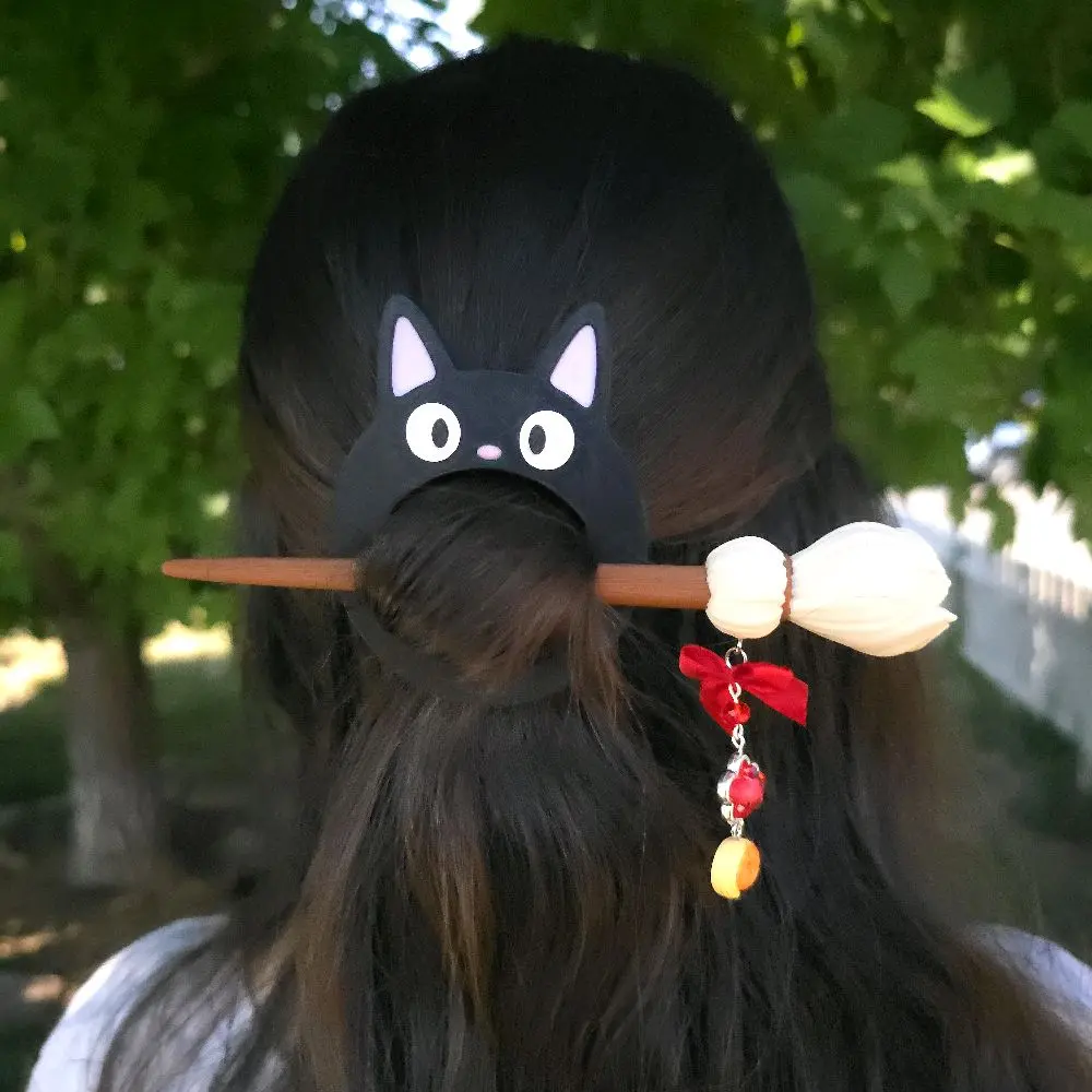 Black Cat Charm Hair Stick & Bun Holder, Strong Hold Fashion Accessory for Female Wear, Unisex Chic Look Hair Pin