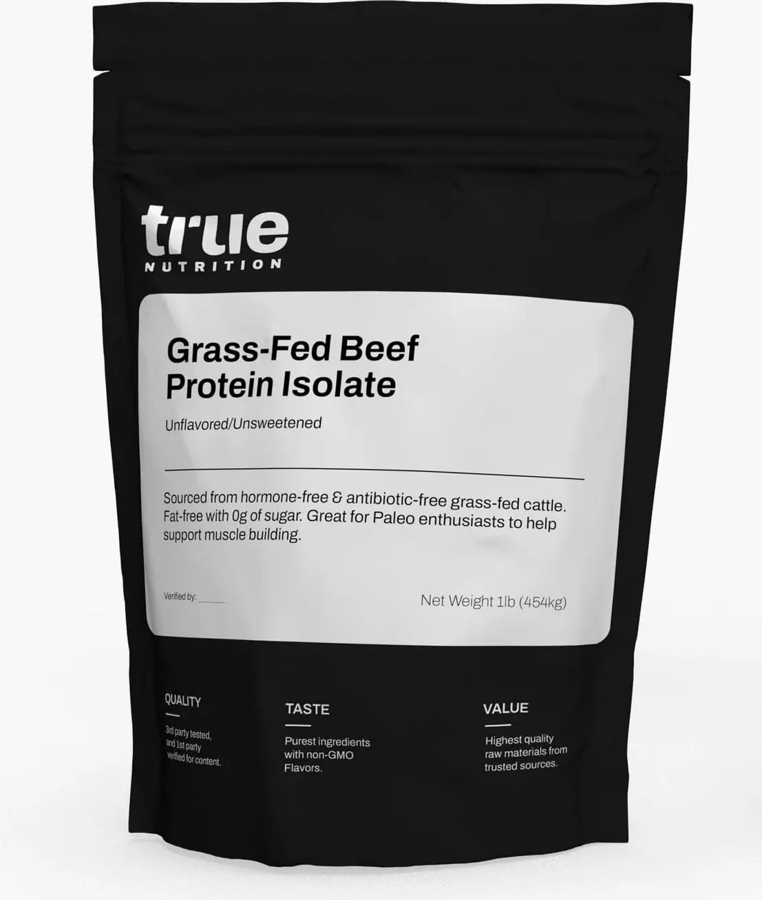 True Nutrition Grass Fed Beef Protein Powder Isolate - 29g of Paleo, Keto, Carnivore Beef Protein per Serving - Zero Carb, Fat and Gluten Free, Dairy Free, Soy Free - Unsweetened/Unflavored - 1LB
