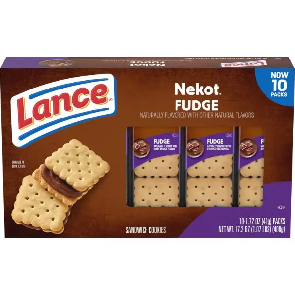 Sandwich Cookies, Nekot Fudge, 10 Individually Wrapped Packs, 6 Sandwiches Each