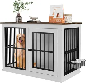 40'' Wooden Dog Crate Furniture, Liftable Top Escape Proof Pet House, Heavy Duty Indestructible, Decorative Pet Crate House End Table TV Stand for Large Breed Medium Small High Anxiety Dogs with Storage Drawers