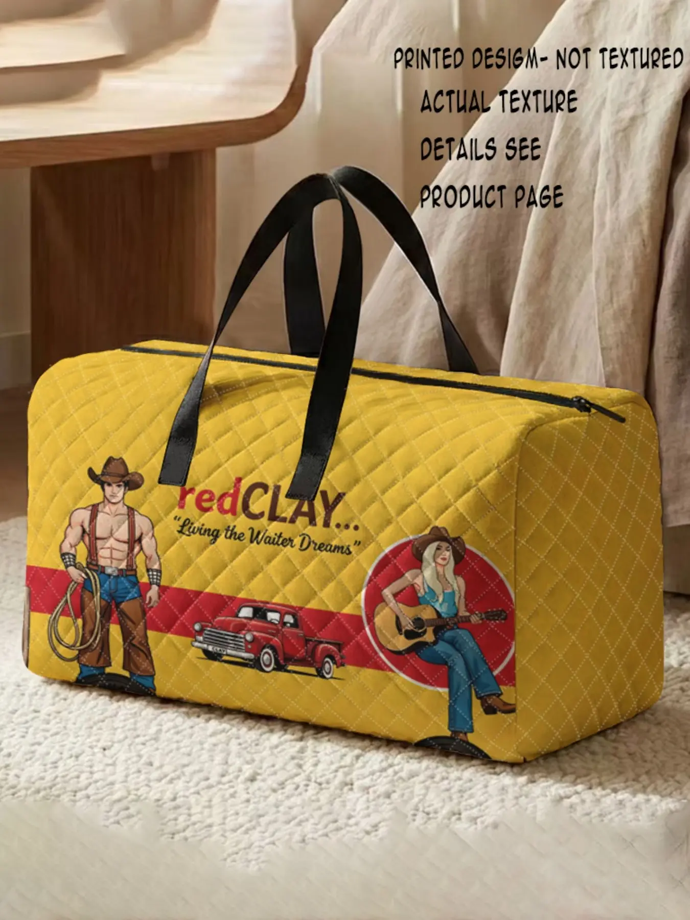 Denim Car Print Handbag, Large Capacity Travel Luggage Bag, Portable Overnight Bag, Yoga Training Bag, Crossbody Bag with Shoe Storage, Duffle Bags, Travel Duffels