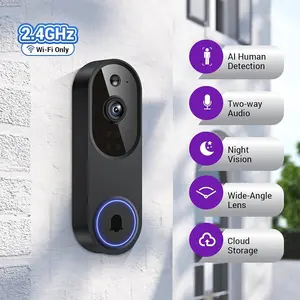 1080p Wireless Wi-Fi Video Doorbell Camera with Two Way Audio, Night Vision, Cloud Storage, Smart AI Motion Detection, Support 2.4GHz Wi-Fi only