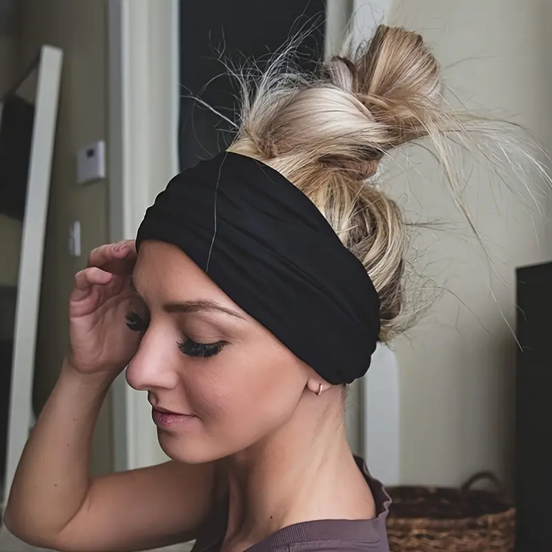 [Boho Chic Headband] 10pcs Stretchy Boho Chic Headbands | Non-Slip Yoga & Running Hair Bands, Breathable Fabric, Knotted Design for All Seasons, 10 Vibrant Colors
