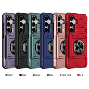 Heavy Duty Armor Case with Magnetic Ring Kickstand and Slide Camera Cover for Samsung Galaxy S23 S24 S25 ULTRA EDGE FE PLUS Rugged Shockproof Protective Bumper with Anti Scratch and Anti Drop Protection Comfort Grip