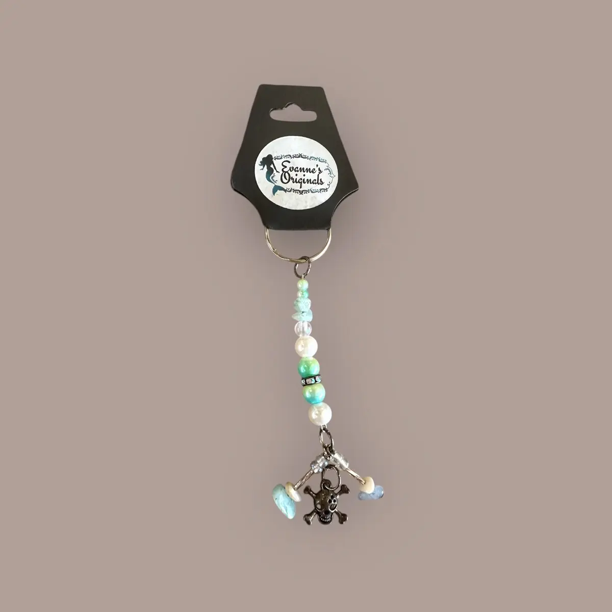 Evanne's Originals Lapis Lazuli Crystal Beads and Pirate Skull Pendant Keychain