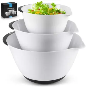 Zulay Kitchen 3-Piece Plastic Mixing Bowl Set with Non-Slip Handle and Wide Spout - Tableware