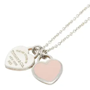 Pre-owned Tiffany & Co. Sterling Silver 925 (Ag925) Small Leather Goods TIFFANY&Co. Return to Tiffany Double Heart Tag Silver Necklace