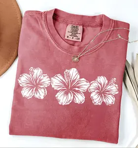 Comfort Colors Hibiscus Flower T-Shirt: Tropical Beach Tee, Vacation Tee, Cute Summer Clothes