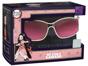 GALAKEN Nezuko Kamado Asanoha Sunglasses - Soft Pink UV400 Lenses, Red & White Checkered Temples, Bamboo Frame Details, Official Demon Slayer Kimetsu no Yaiba Shades