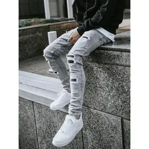 Men's Patched Ripped Slim Jeans, Regular Fit Casual Comfortable Breathable Pocket Denim Pants for Daily Wear, Fashion Men's Bottoms for All Seasons, Cotton（gift）