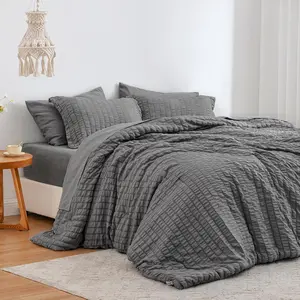 Seersucker Dark Grey King Size Comforter Set, All Season Lightweight Bed in a Bag Bedding Set with Comforter, Flat Sheet, Fitted Sheet, Pillowcases and Shams
