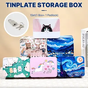 Colorful Storage Box with High-Quality Printing and Privacy Lock, Durable Tin Design for Organizing Jewelry, Stationery, and More