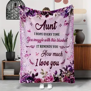 Ultra-Soft Floral Butterfly Print Flannel Throw, Decorative Giftable Heartfelt Gift for Aunt, Soft Comfy All-Season Couch Bed Blanket, Decorative Giftable Blankets, Heartfelt Gift Blanket summerwins