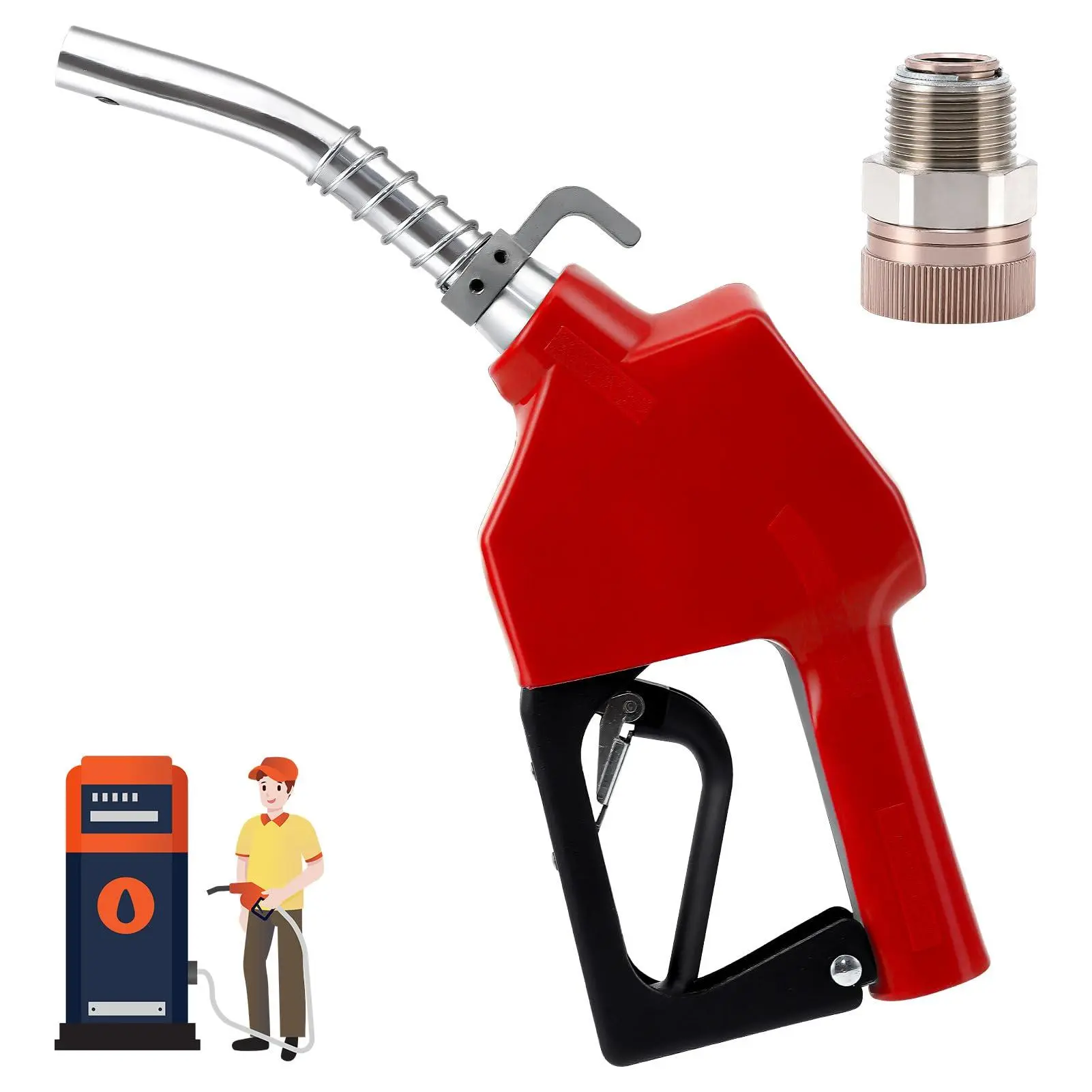 GARVEE Fuel Nozzle 3/4" NPT Auto Shut Off Gas Pump Handle Gas Pump Nozzle Used with 360° Swivel for Gasoline, Diesel, and Kerosene Fuel Transfer, 13/16" Spout, 16 GPM Flow Rate,Red