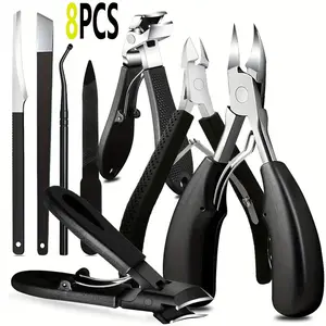8 Piece Nail Clippers Set for Seniors, Curved Blade, Wide Mouth, Angled Nippers, Ergonomic Design, Comfort Grip, Unisex, Manicure Kit