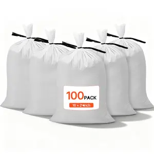 Bulk Pack of 100 Empty Sandbags 16 x 26 Inches, Heavy-Duty Woven Polypropylene Sand Bags with Ties, 50 Lb Capacity, Tear-Resistant and UV-Resistant, Ideal for Flood Barrier and Flood Control