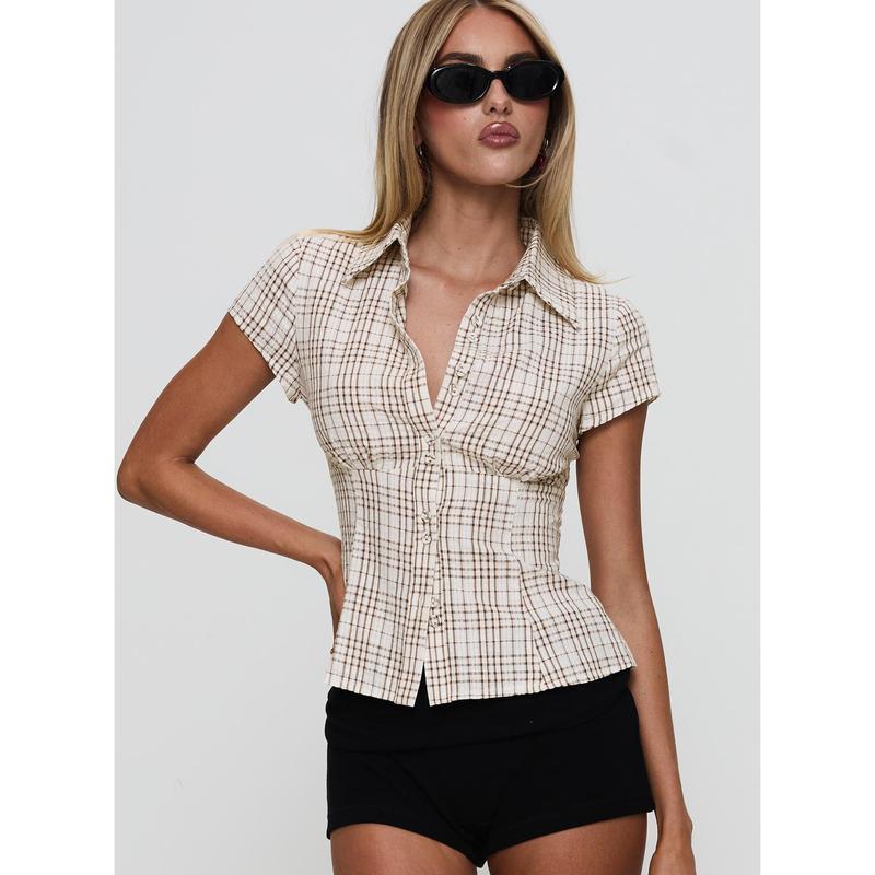 Cottesloe Blouse Top Brown Check