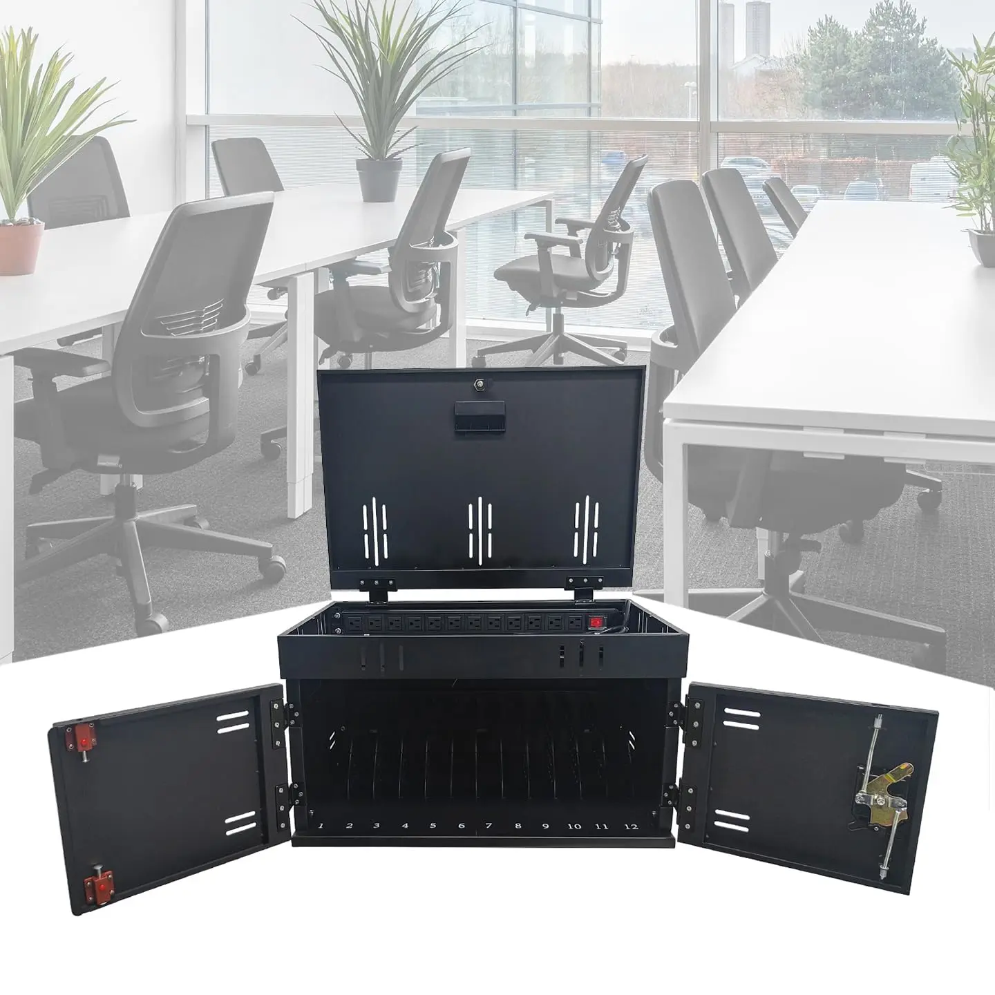 12-Device Charging Station Cart for Laptops Tablets, Lockable Charging Cabinet with Surge Protection, Mobile Charging Cart for Classroom Office, Fits up to 17.3" Screens, Multiple Device Charging Station, Living Room Table for Sofa Side