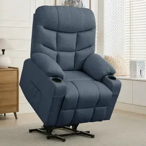 KORSER Power Lift Recliner Chair with Massage & Heat for Big Elderly People - Ergonomic Design, High-Density Sponge, Full-Body Vibration, Side Pockets, Fabric Linen/Sofa, Reclinable, Living Room Furniture Lounge Home