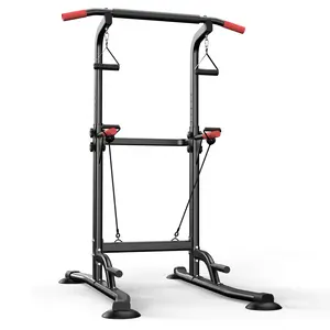 350LBS Heavy Duty Power Tower with Suction Cups, Stable Pull Up Bar Station for Home Gym, 8-Level Adjustable Dip Station with Resistance Bands, Full Body Strength Training Equipment