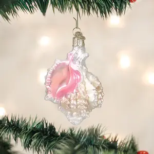 Mexican Seashell Ornament - Decorative Christmas Decoration with Pink Shell Design and Gold Finish for Festive Tree Adornment