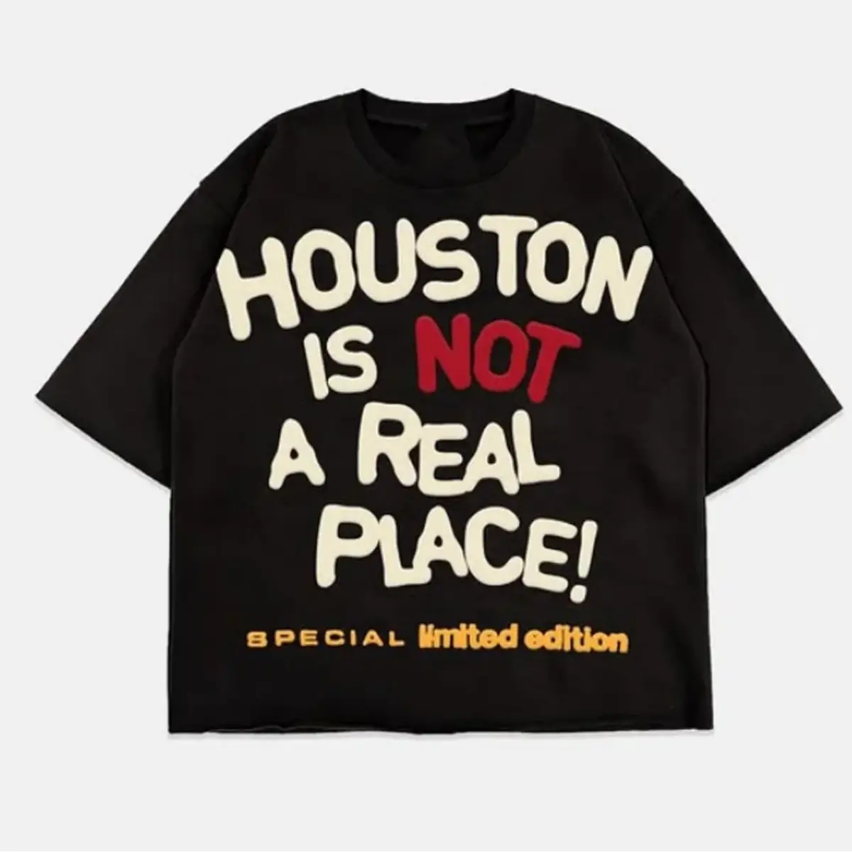 Men's Graphic T-Shirt, Oversized "Houston Is Not A Real Place" Streetwear Top in Soft 100% Cotton, Sizes S-5XL