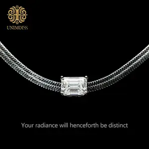 Unimoiss 1 Carat Emerald Cut Lab-Created Moissanite Necklace, Sterling Silver Rectangular Woven Collarbone Chain, Hypoallergenic, Colorfast, Unisex.Versatile for day-to-night wear. An ideal gift for birthdays and celebrations.