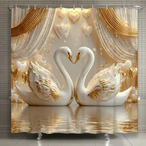 72x72 Inch 3D Printed Waterproof Bath Curtain Set, Christmas Swan Pattern, Easy Install, Durable Polyester Fiber, Perfect Gift Idea, Shower Curtain Sets