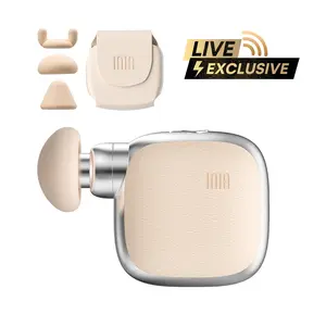 【LIVE EXCLUSIVE】INIA PocketForce Palm-Sized Massage Gun, Portable Deep Tissue Massager with 3 Heads & 4 Speeds, 3000 Percussions/Min, 7mm Stroke Depth & 10 lbs Force, Ultra-Quiet <48dB, USB Rechargeable Gift Set