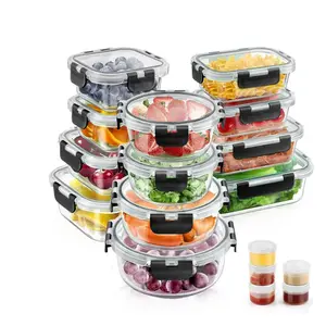 34pcs Glass Food Storage Containers with Lids Set, Airtight Meal Prep Containers (17 Containers & 17 Lids)