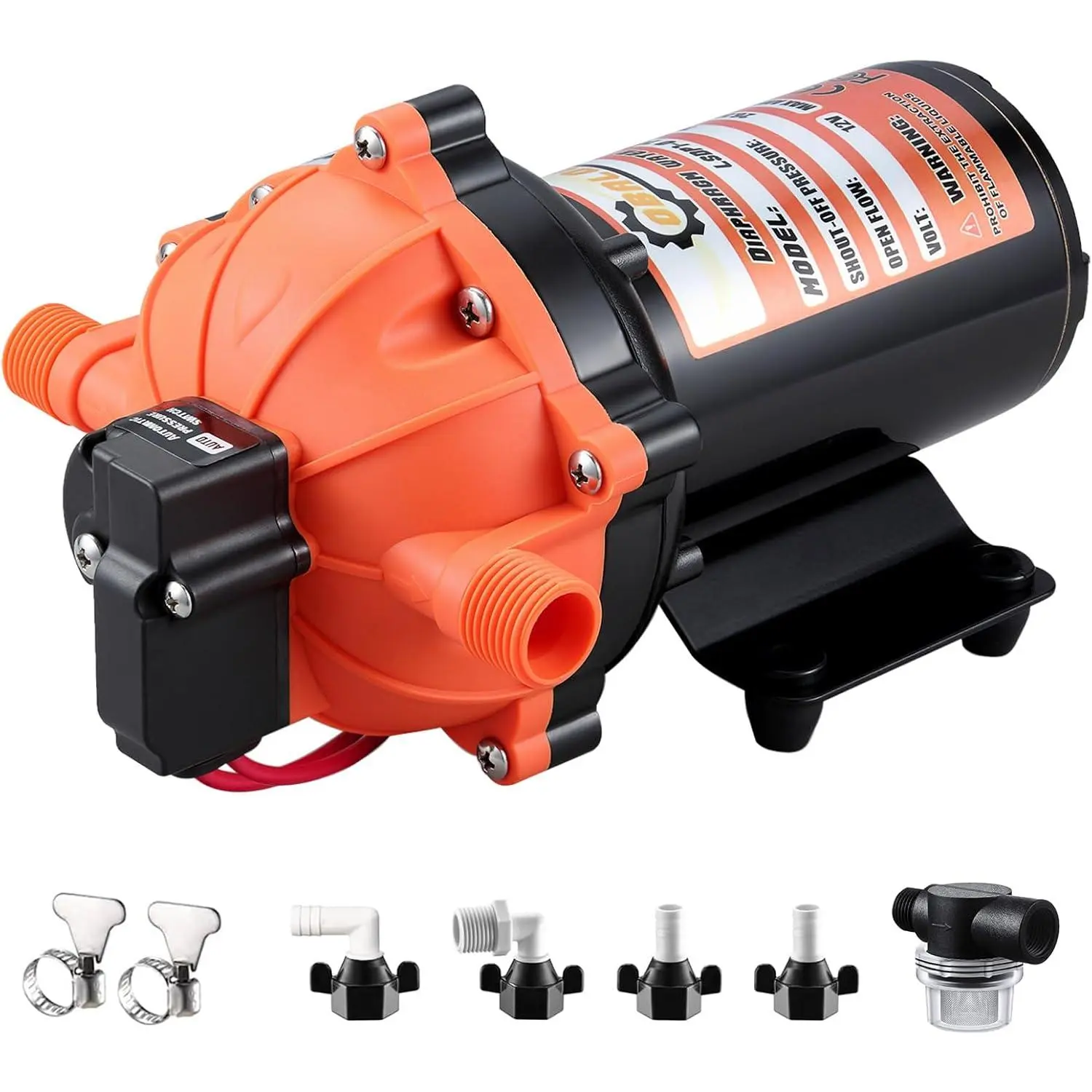 12V RV  Water Pump - 7.0 GPM 75 PSI Self-Priming Diaphragm Pump with   & Filter | Quiet 5-Chamber Design for RV, Boat, Yacht, Garden Irrigation & Camper