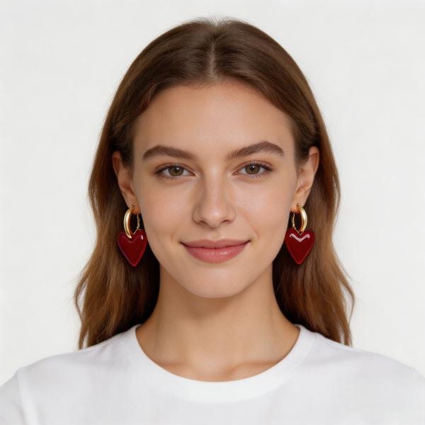 ANDKISS Retro Red Heart Dangle Earrings. A Premium, Niche-Design Accessory Featuring a Deep Red Heart Motif. The Ultimate Choice for "It Girls" and a Stunning Statement Piece for Photoshoots. The Perfect Gift for Her.