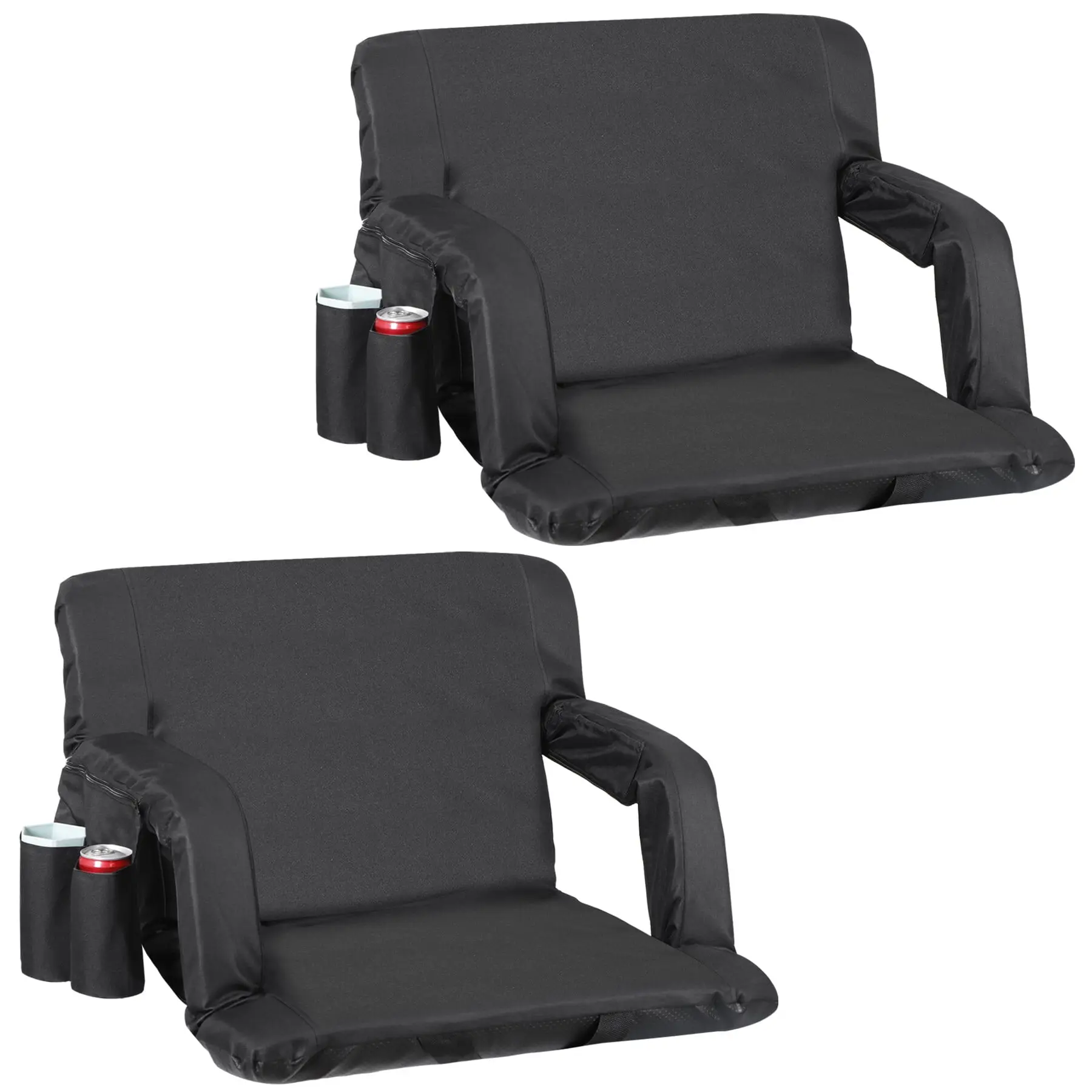 ZENY 2-Pack 25-in Extra Wide Foldable Stadium Bleacher Seat Chairs - 6 Reclining Positions, Padded, Portable Dual Purpose Cupholder Chairs with Collapsible Frame (Black/Red/Blue), Portable Chair