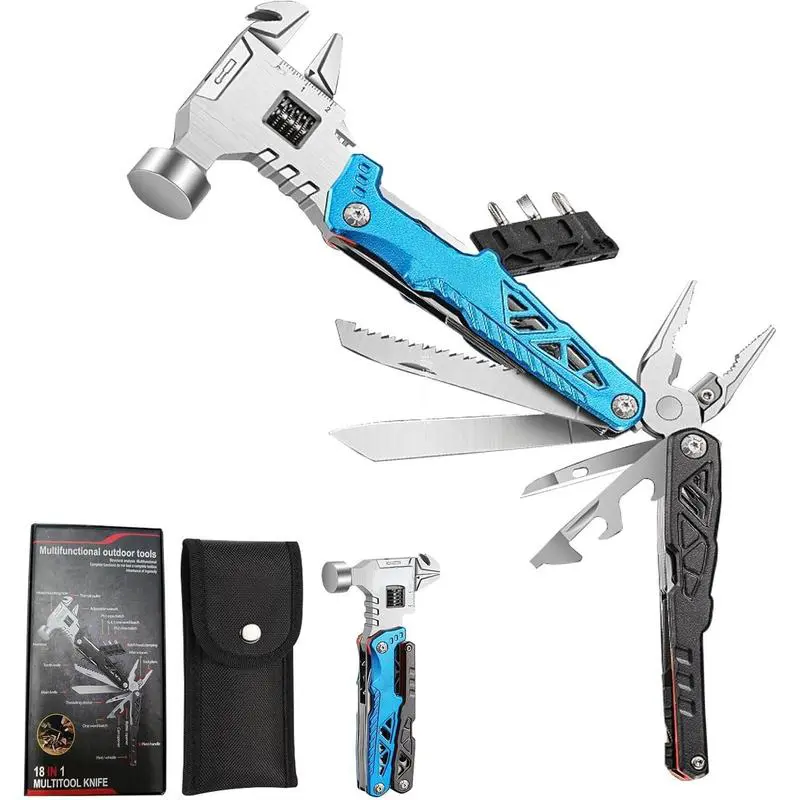 Upgraded Adjustable Wrench Multitool Hammer, 18 in 1 Pocket Multi Tool Pliers, All-in-One Survival Camping Multi Tool Apply to Survival, Camping and Everyday Use