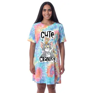Tom And Jerry Womens' Cute Cranky Tie-Dye Nightgown Sleep Pajama Shirt