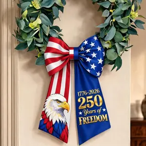 250 Years Of Freedom Wreath Sash American Flag Patriotic Eagle Decorative Bow For Front Door 1776-2026 Independence Day Celebration Gift