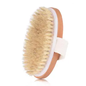Natural Boar Bristle Wooden Oval Exfoliating Shower & Body Brush for Dry Skin
